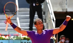 L'Espagnol Rafael Nadal, vainqueur de l'Australien Alexei Popyrin en 8e de finale du Masters 1000 de Madrid, le 6 mai 2021