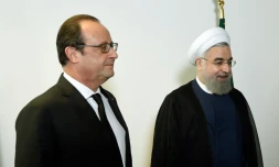 Le président français François Hollande et son homologue iranien Hassan Rohani au siège des Nations Unies à New York, le 27 septembre 2015