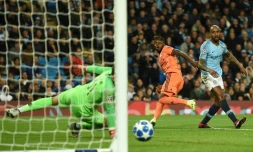 Maxwel Cornet (c) ouvre le score pour Lyon lors de la victoire 2-1 sur le terrain de Manchester City en 1re journée de C1 le 19 septembre 2018