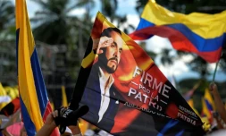 Un drapeau du candidat à la présidentielle colombienne Abelardo de la Espriella, à Buga en Colombie, le 14 juin 2026