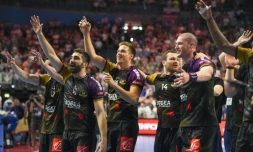 Les Nantais fêtent leur qualification en finale de la Ligue des champions après avoir battu le PSG, le 26 mai 2018 à Cologne