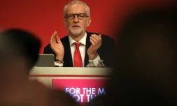 Le leader travailliste britannique Jeremy Corbyn au congrĂšs de son parti, le 22 septembre 2019 Ă Brighton