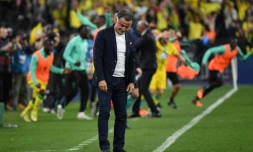 La déception de l'entraîneur de Nice Christophe Galtier après la défaite contre Nantes en finale de la Coupe de France, le 7 mai 2022 au Stade de France