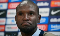 Le Français Eric Abidal, directeur sportif du FC Barcelone, lors de sa présentation à Sant Joan Despí, le 19 juin 2018  