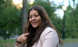 Sandra Muller à l'origine du hashtag #balancetonporc lors d'un entretien avec l'AFP le 16 octobre à New York