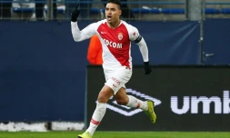 L'attaquant colombien de Monaco Radamel Falcao vient de marquer sur coup franc Ă Caen en Ligue 1, le 24 novembre 2018