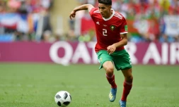 Le défenseur marocain Achraf Hakimi contre le Portugal au Mondial, le 20 juin 2018 à Moscou 