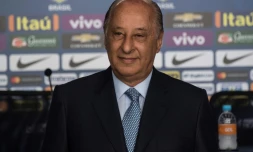 Le Brésilien Marco Polo Del Nero, président de la Confédération brésilienne de football (CBF), lors d'une conférence de presse, à Sao Paulo, le 3 mars 2017