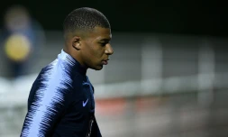 Le Français Kylian Mbappé lors d'un entraînement à Clairefontaine, le 13 novembre 2018