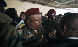 Le colonel Mike Mikombe, condamné à mort le 2 octobre 2023, pendant son procès à Goma le 6 septembre 2023