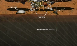 Illustration diffusée le 22 décembre 2015 par la Nasa, montrant le robot InSight déployé sur Mars 