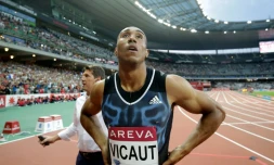 Le sprinteur français Jimmy Vicaut, après avoir égalé le record d'Europe du 100 m au Stade de France à Saint-Denis, le 4 juillet 2015