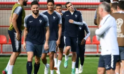 Les Bleus à l'entraînement à Moscou lors du Mondial le 14 juillet 2018