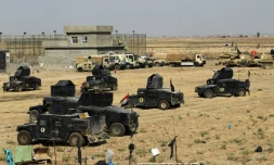 Les forces de l'armée irakienne réunies dans la zone de Taza Khurmatu, au sud de Kirkouk, le 15 octobre 2017