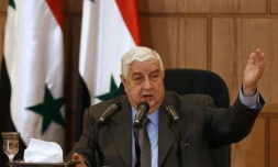 Le ministre syrien des Affaires étrangères Walid Mouallem, lors d'une conférence de presse, le 6 avril 2017 à Tokyo