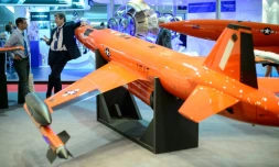 Des drones américains BQM-167A présentés lors du salon aéronautique de Farnborough, le 16 juillet 2014