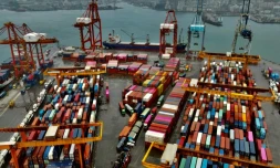 Vue aérienne du port de conteneurs de Keelung, le 8 décembre 2020 à Taïwan