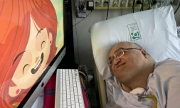 Paulo Henrique Machado, le 16 septembre 2015 dans sa chambre d'hôpital où il a créé le dessin animé "Brincadeirantes"