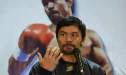 Le boxeur philippin Manny Pacquiao en conférence de presse le 24 janvier 2019 à l'aéroport de Manille