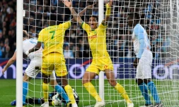 Le défenseur de Nantes Diego Carlos (c) buteur lors de la victoire à Marseille 2-1 en 34e journée de L1 le 28 avril 2019