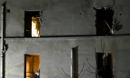 Vue du bâtiment attaqué par le RAID à Saint-Denis, le 18 novembre 2015 en proche banlieue parisienne 