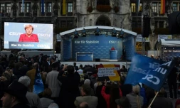 Angela Merkel lors d'un meeting à Munich le 22 septembre 2017 