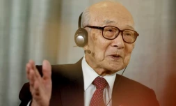 Terumi Tanaka, représentant l'association japonaise des survivants de la bombe atomique, Nihon Hidankyo, lauréate du prix Nobel de la paix 2024, Oslo, le 9 décembre 2024