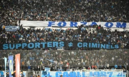 Une banderole déployée par des supporters de l'OM lors de la réception de Lille le 4 novembre 2023 au Stade Vélodrome. Le football français est confronté à de nouvelles violences, qui ont gagné en intensité avec la mort d'un supporter nantais tué lors d'une altercation le 2 décembre avant un match contre Nice
