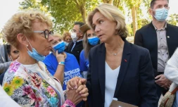 La présidente du mouvement Libres, Valérie Pecresse devant des militantes de son mouvements le 28 Aout 2021 à Brive-la Gaillarde dans le sud ouest de la France