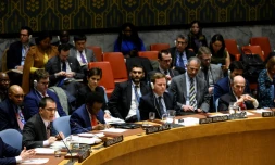 Le ministre des Affaires étrangères vénézuélien Jorge Arreaza (g) au Conseil de sécurité de l'ONU, le 26 février 2019 à New York