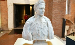 Un marbre anonyme, "Buste de Napoléon Ier Empereur des Français", lors de l'exposition "Napoléon et le mythe de Rome" au Musée des marchés de Trajan, le 11 mars 2021 à Rome