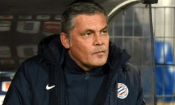 Bruno Martini sur le banc de Montpellier lors d'un match de L1 contre Caen le 23 janvier 2016 au stade de La Mosson