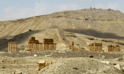 Photo prise le 27 mars 2016 des ruines du site antique de Palmyre en Syrie après le passage de l'EI