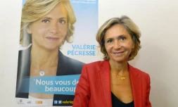 Valerie Pecresse, devant son affiche électorale pour les régionales le 18 septembre 2015 à Paris