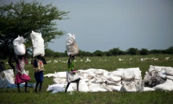 Distribution d'aide humanitaire par l'ONG Oxfam à Padding, au Soudan du Sud, en juillet 2017