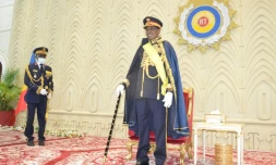 Le président du Tchad, Idriss Déby Itno, lors d'une cérémonie à l'Assemblée nationale lui octroyant le titre de maréchal, le 11 ao?"t 2020 à N'Djamena