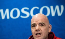 Le président de la Fifa Gianni Infantino en conférence de presse, le 13 juillet 2018 à Moscou 