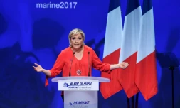 Marine Le Pen, candidate FN à la présidentielle, le 11 mars 2017 à Déols dans l'Indre