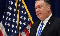Le secrétaire d'Etat américain Mike Pompeo, lors d'une conférence de presse à Doha, le 29 février 2020