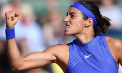 La détermination de la Française Caroline Garcia lors de son match contre sa compatriote Alizé Cornet, le 5 juin 2017 à Roland-Garros
