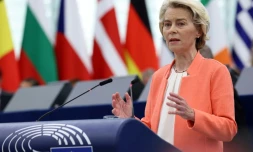 La présidente de la Commission européenne Ursula von der Leyen, lors de son discours sur l'état de l'Union devant les députés européens à Strasbourg, le 13 septembre 2023