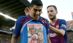 L'attaquant du FC Barcelone Luis Suarez, auteur d'un triplé face au Real Madrid, le 28 octobre 2018 au Camp Nou
