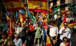 Des sympathisants du Parti populaire (PP, droite) manifestent à Madrid contre un projet d'amnistie des indépendantistes catalans, le 29 octobre 2023