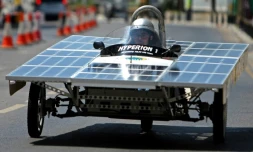 Une des voitures solaires engagées dans la course Cyprus Institute Solar Car Challenge à Nicosie, Chypre, le 23 juin 2019 
