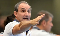 Alain Portes, alors sélectionneur des Bleues, le 16 décembre 2015 à Kolding (Danemark) face au Pays-Bas pendant le Mondial-2015