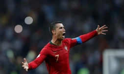 Le Portugais Cristiano Ronaldo, auteur d'un triplé face aux Espagnols, à Sotchi, le 15 juin 2018