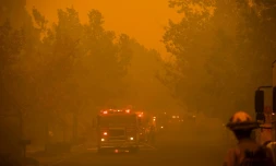 Les pompiers combattent le Kincade Fire Ă Windsor, au nord de la Californie, le 27 octobre 2019