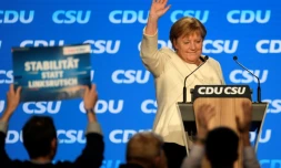 La chancelière allemande Angela Merkel lors du dernier meeting de l'Union conservatrice CDU/CSU à Münich, le 24 septembre 2021