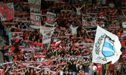 Les supporters de Guingamp lors d'un match contre Strasbourg, ler 27 août 2017 au Roudourou