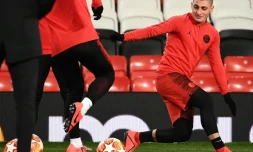 Le milieu de terrain du PSG Marco Verratti lors d'un entraînement à Old Trafford, le 11 février 2019 à Manchester